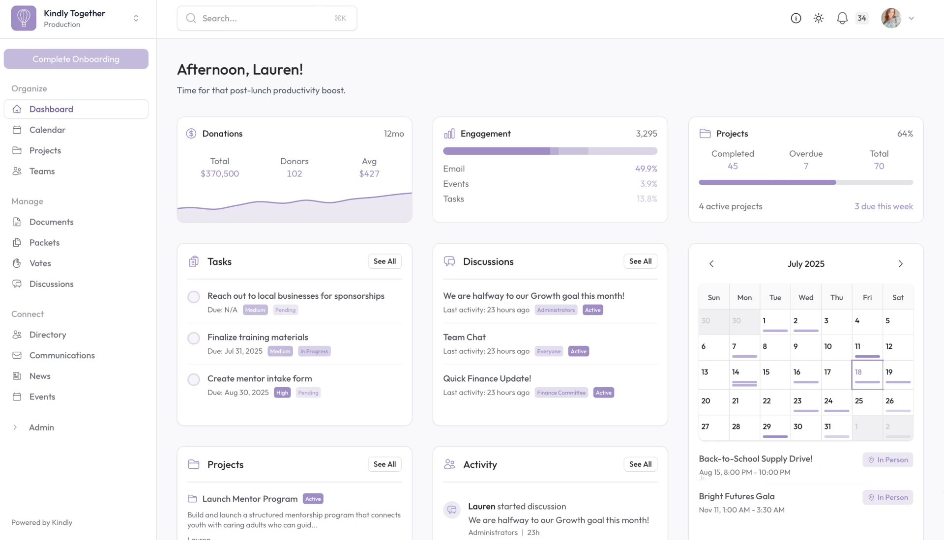 Kindly App Dashboard