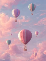 Hot air balloons over mountain landscape